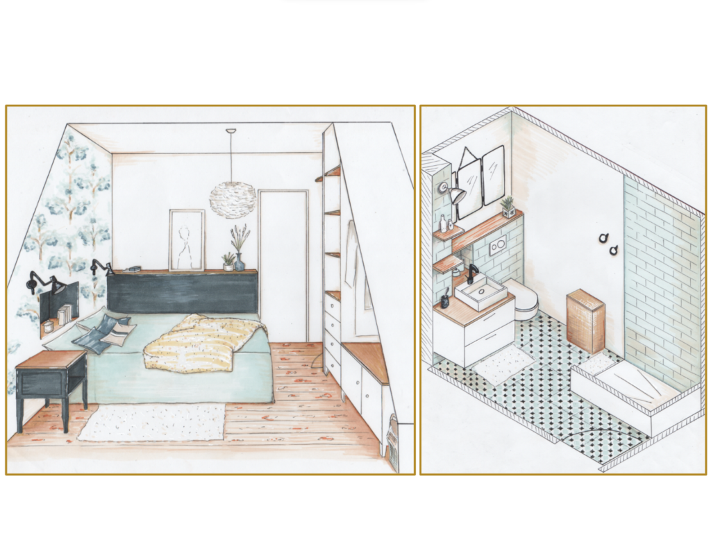 Après: chambre et salle d'eau